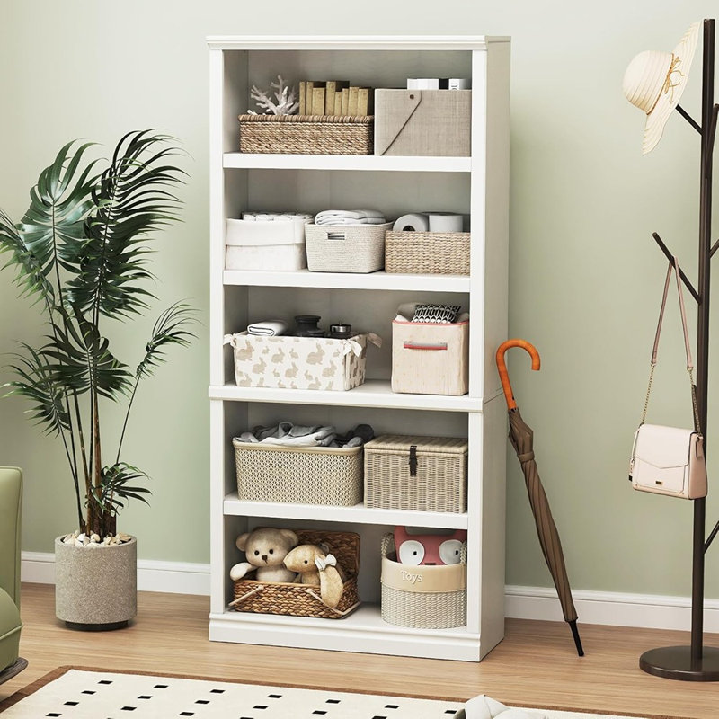 Bibliothèque blanche - Blanc - Bibliothèque ouverte à 5 niveaux, 33 po de largeur, armoire de rangement anti-basculement pour bibliothèque personnelle