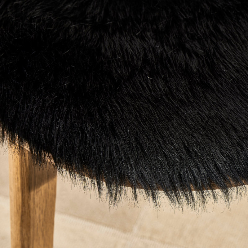 Faux Fur 16" Round Decorative Chair Pad, Black, Set of 2