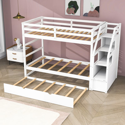 Lit superposé simple en bois avec escalier Kachig