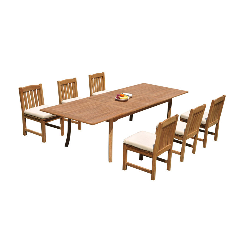 Ensemble de salle à manger rectangulaire en teck Mariano, H 30,5 po x L 117 po x l 42,5 po, 6