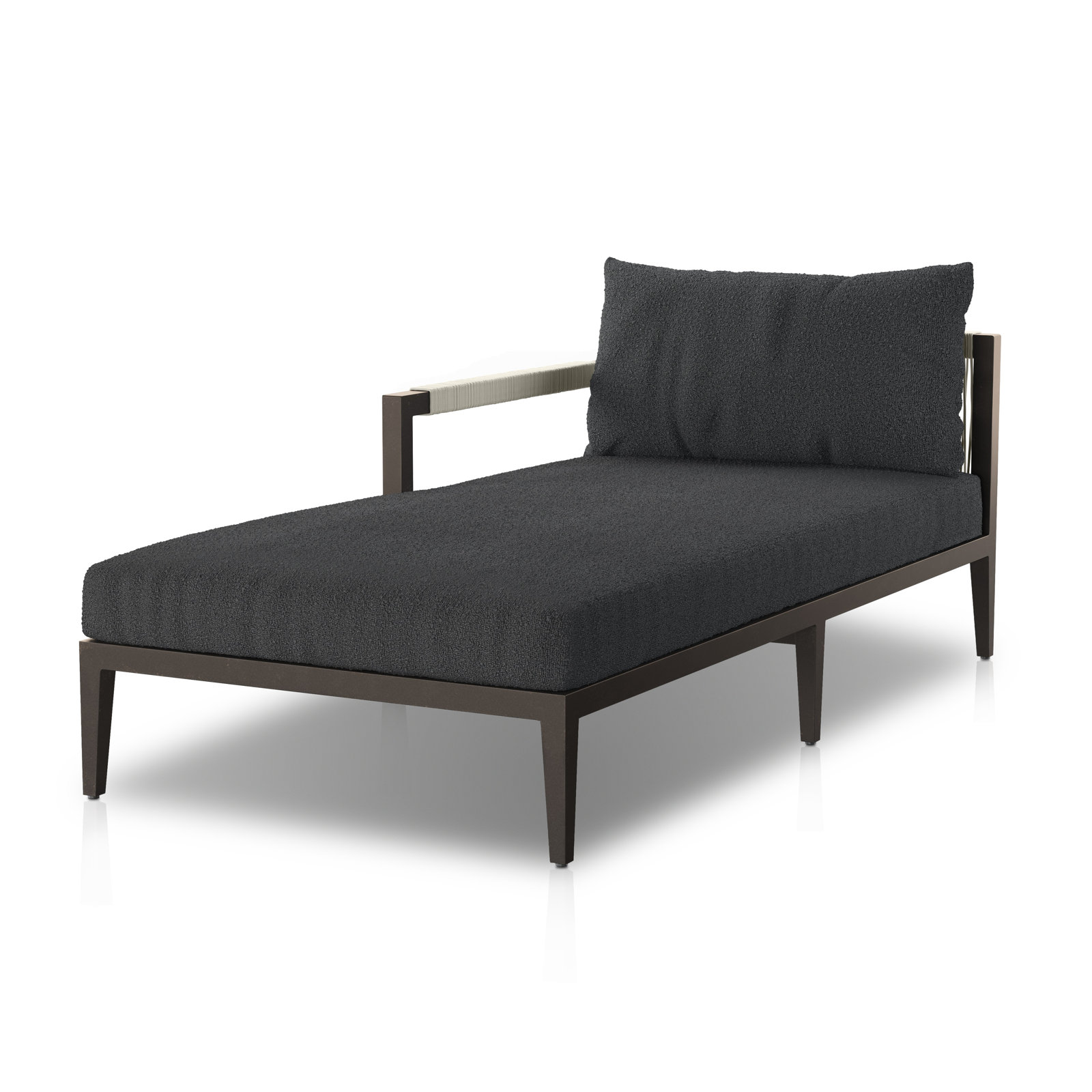 Kristine 33'' Outdoor Teak Chaise Lounge, Fiqa Slate Boucle, Black/Gray