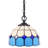 Small Tiffany Pendant Light Plug in White Blue Checkered Style Stained Glass Hanging Lamp