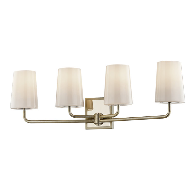 Simone Silver Leaf Polished Nickel 4-Light Vanity with Opal Glass Shades