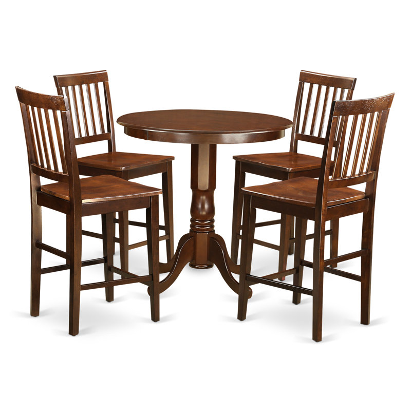 Ensemble de comptoir de cuisine 5 pièces comprenant une table ronde avec piédestal et 4 chaises de salle à manger, acajou