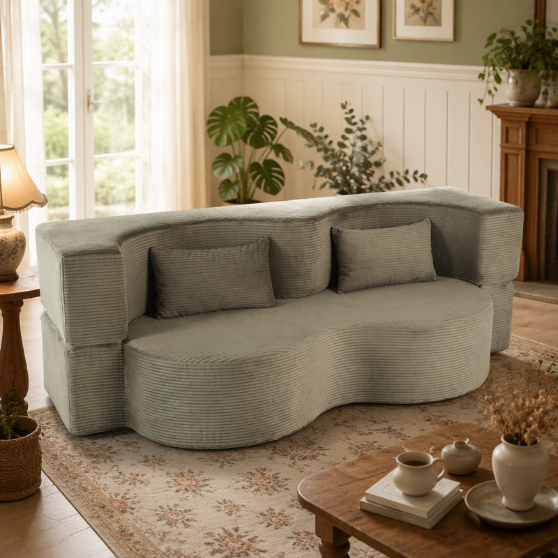 Canapé-lit 2 en 1 pliable avec mousse à mémoire de forme, revêtement en fausse fourrure et 2 coussins pour plus de confort et d'espace