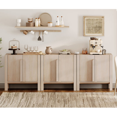 Buffet Mid-Century moderne de 94,5 po avec rangement, crédence en bois 3 en 1 avec 6 portes et tablettes réglables pour la cuisine, le salon et la salle à manger