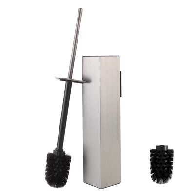 Ensemble de brosse de toilette et support, aluminium mural avec têtes remplaçables, conception carrée moderne (nickel brossé)