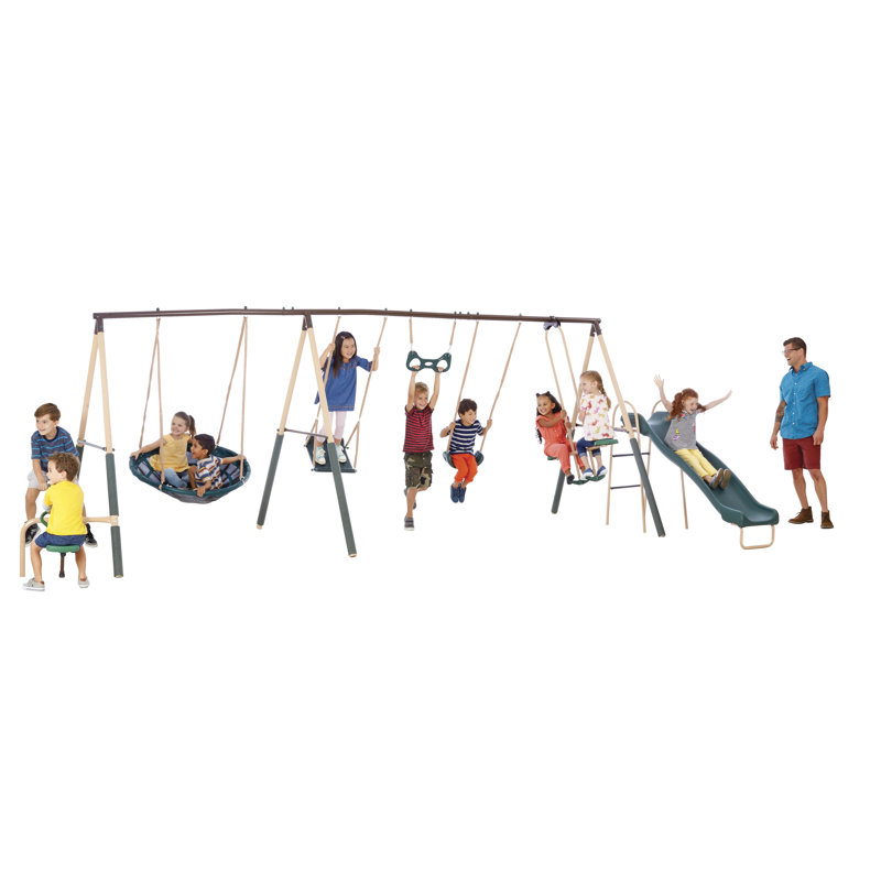 Deerfield Metal Swing Set with Slide and See-Saw