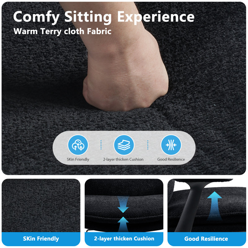 Cross-Legged Teddy  Office Chair With Flip up Armrest &Wide Seat，Ergonomic Fabric Home Office Chair , Black