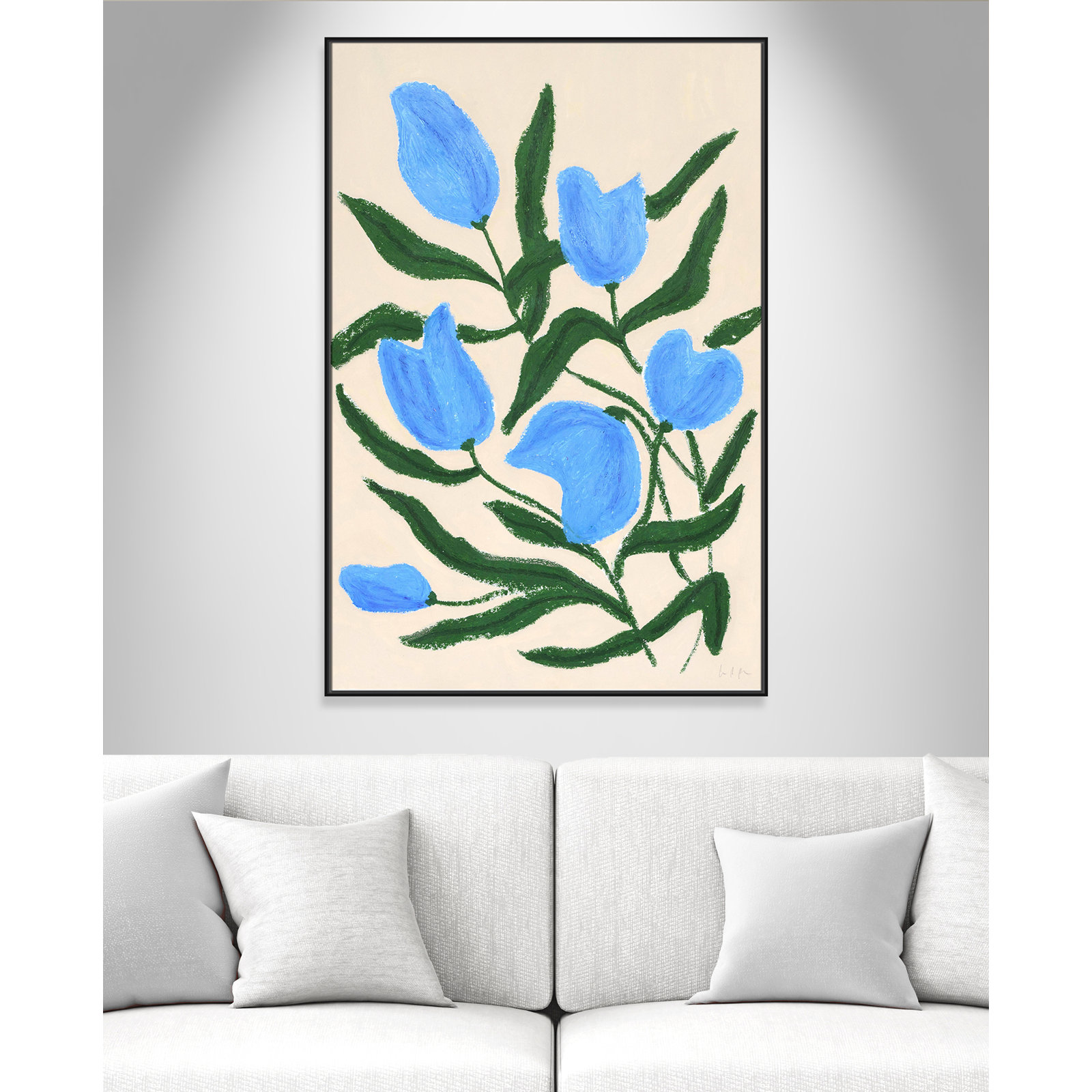 Blue Tulips Print by Camilla Bergqvist, Black, 61.5" H x 41.5" W