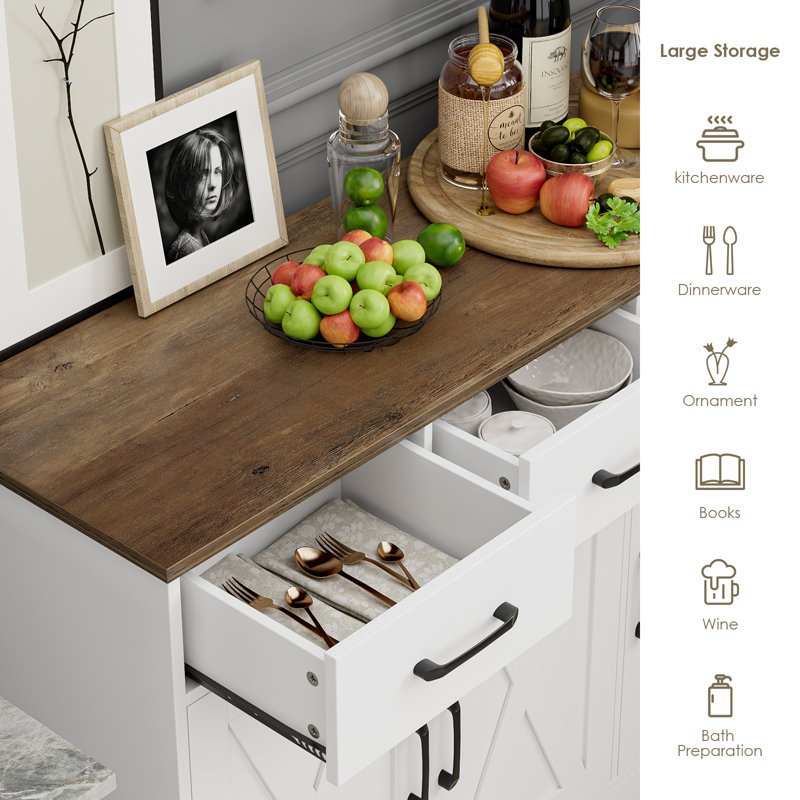 Buffet 3 tiroirs Tahara, Blanc / Brun
