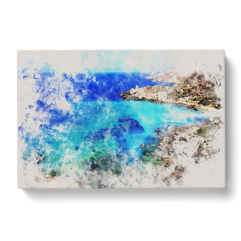 The Coast Of Malta Watercolour - Wrapped Canvas Print, 50cm H x 76cm W x 3cm D