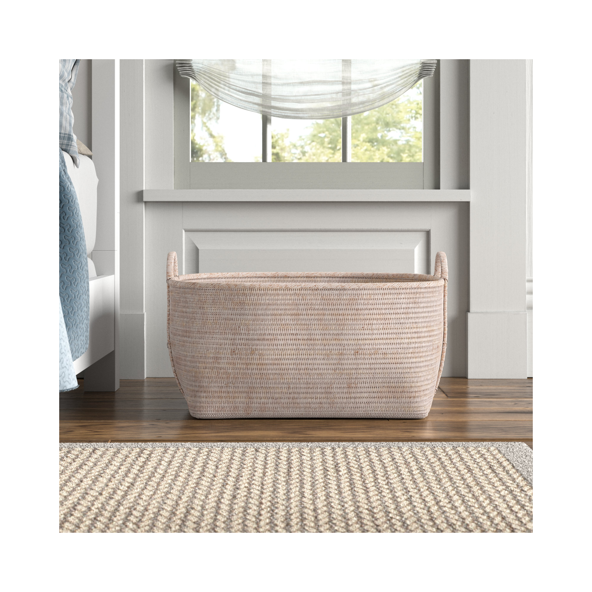 Thelma Handmade Rattan Decorative Basket 1, 14" H x 25" W x 22" D, White Wash