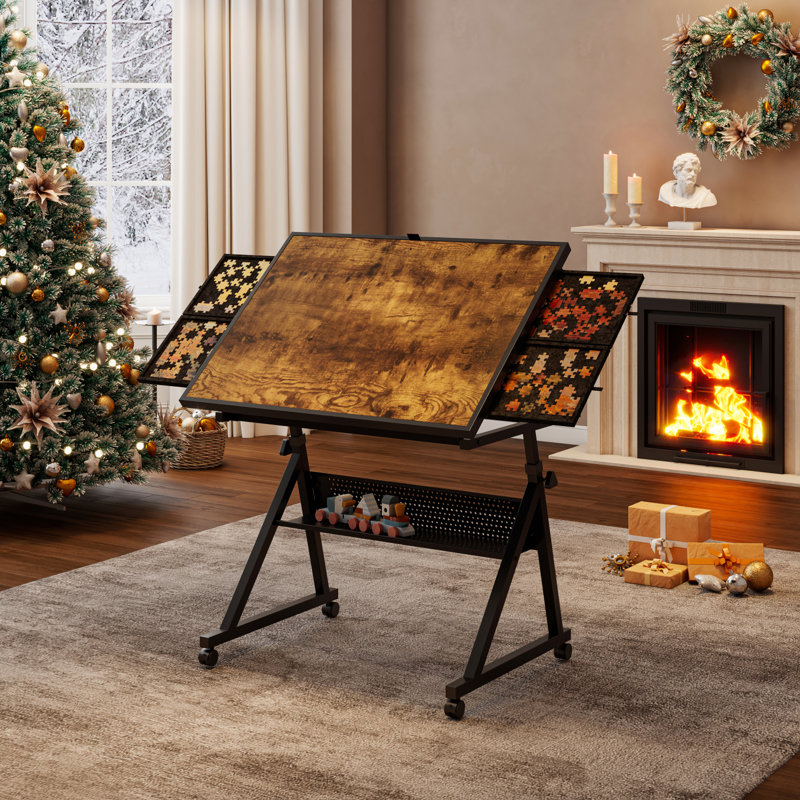 Table de casse-tête réglable avec rangement pour plus de confort et de commodité, Brun