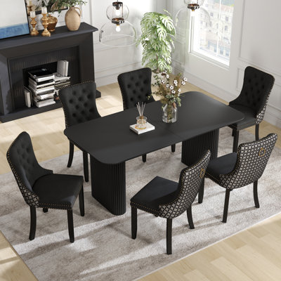 Rectangle Double Pedestal Dining Set with Cream Style Dining Table
