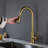Single Handle Kitchen Sink Faucet In Brushed Gold With Pull Down , Stainless Steel Material, 360 Rotating High - Arc Nozzle, Lever For Water Temperature And Flow Control, Corrosion Surface, Aerators-1566447774