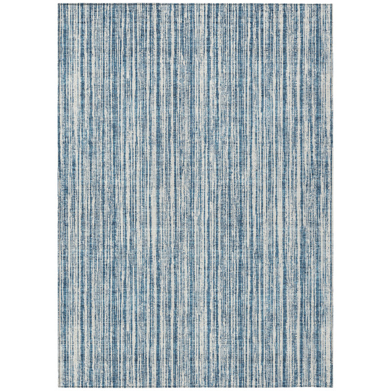 Tapis intérieur lavable rayé bleu et ivoire 5 pi x 8 pi