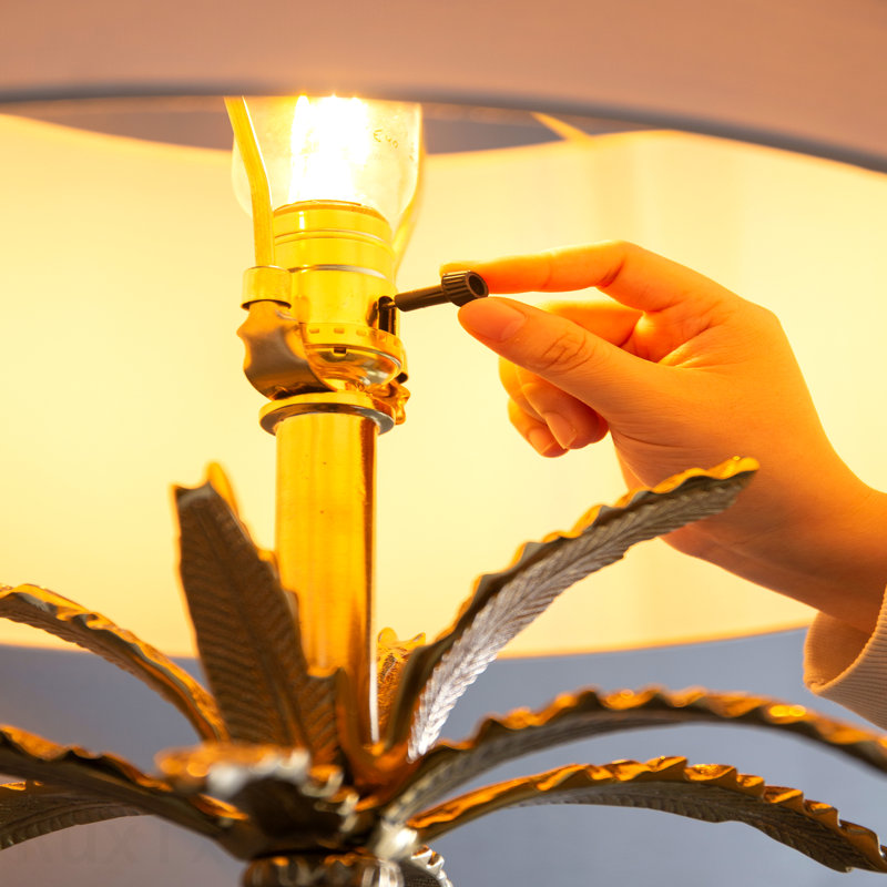 D16x31" Leaf Lamp With Marble Base, Gold