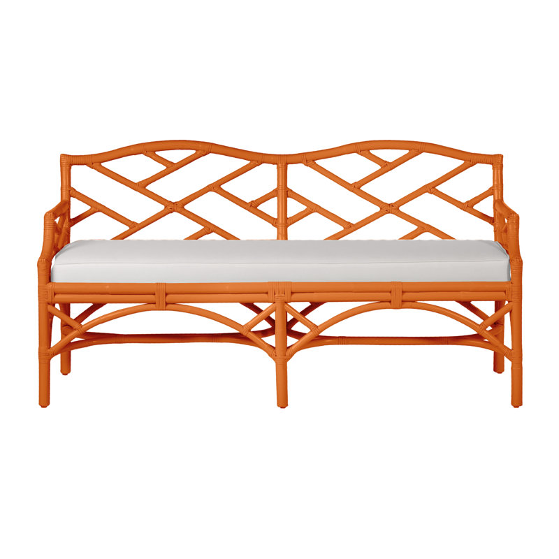 Chippendale Upholstered Bench, Citrus Orange