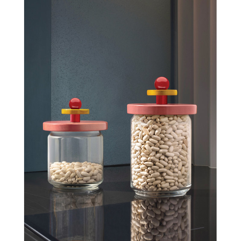 Contemporary Pink Glass Jar with Colorful Lid, 6.7"