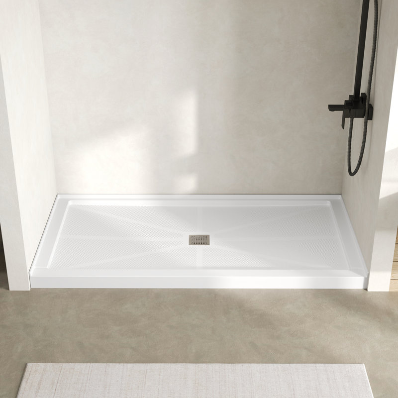 DeerValley 72"L x 36"W Shower Base in White, SMC Rectangle Single-Threshold Shower Pan, Center Drain, Non-Slip Shower Tray, Drain Cover Included,