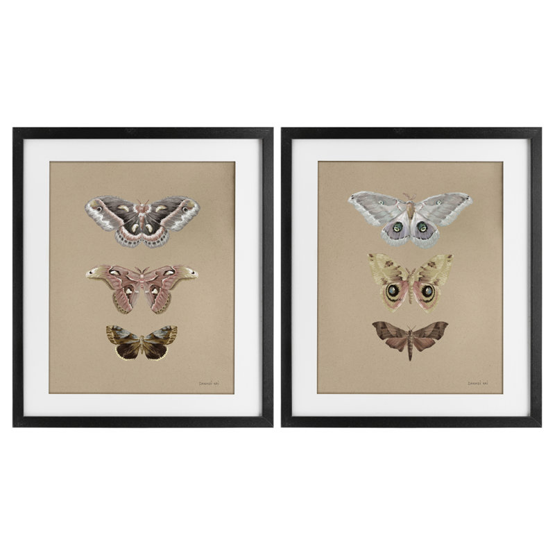Ensemble de 2 impressions encadrées sous verre, "Forest Beauty Insect", par Danhui Nai, Cadre noir minuit, H 16 po x l 13 po