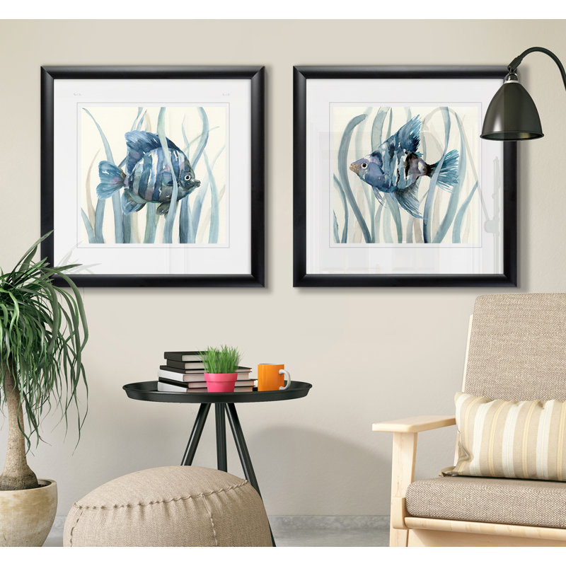 " Fish In Seagrass I " 2 - Pieces, Black Framed
