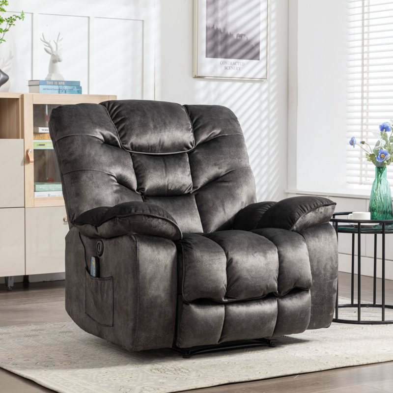 Fauteuil inclinable électrique de massage chauffant en microfibre avec port USB de 40,2 po de largeur Chayden, Noir gris