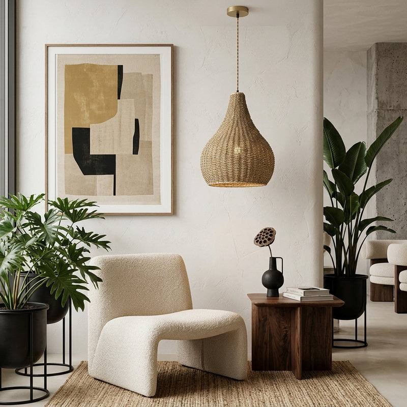 AlmedaCheatham Natural Seagrass Teardrop Rustic Pendant Light