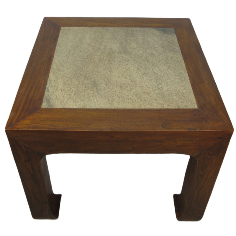 Asian Classic Marble End Table, Tan, Brown, 22" H x 26" W x 26" D