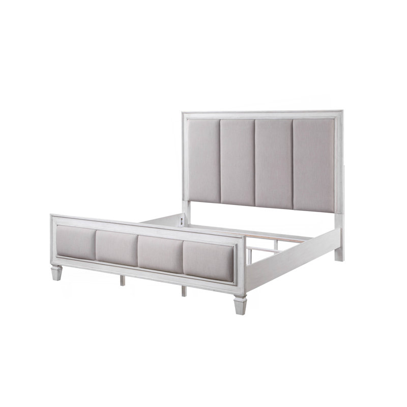 Grand lit en lin gris clair, gris rustique et blanc vieilli, Queen