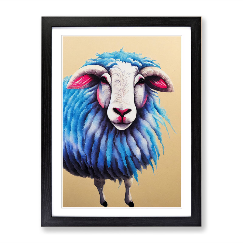 Sheep No.6 - Single Picture Frame Painting, 64cm H x 46cm W x 2cm D, Black