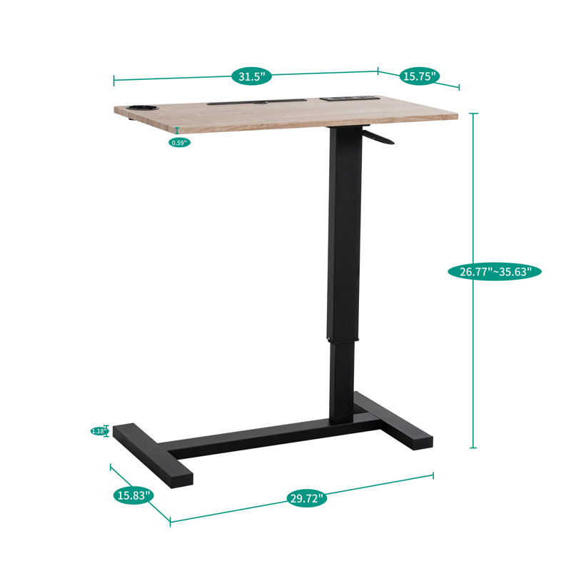 Adjustable Overbed Table with Wheels, Rolling Bedside Table, Portable Standing Cart & Laptop Desk for Bed, Recliner, Couch & Wheelchair, Hidden Casters, USB & C-Type Ports, Cup Holder