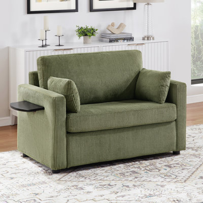 Twin Size Sofa Bed Sleeper Sofa Loveseat Sofa With A Foldable Mattress, A Foldable Side Table, A Side Storage Pocket And Two USB Ports For Living Room