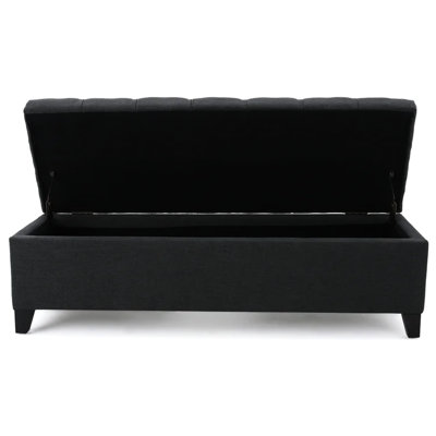 Tissu moderne gris foncé, 132 cm de largeur x 43,4 cm de profondeur x 43 cm de hauteur, bouton à point de losange, base en bois de bouleau avec détails et ornements gris, 130 x 44,5 x 43,2 cm, confection, article polyvalent
