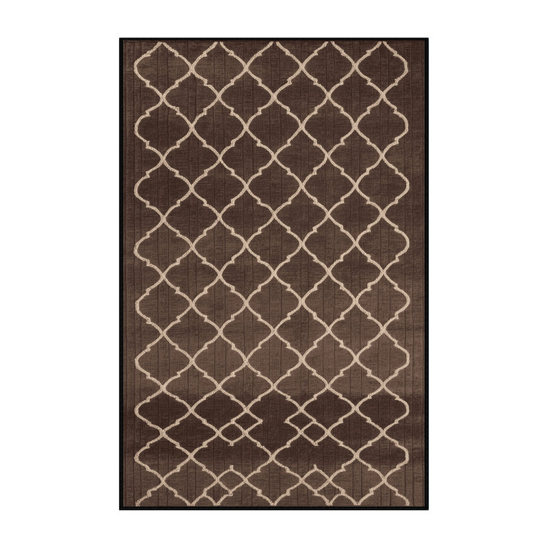 Machine Washable Trellis Brown Area Rug, Rectangle 2' x 3'