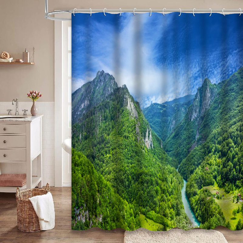 Rideau de douche Mountain River Forest Valley Canyon avec 12 crochets, L 72 po x l 72 po