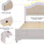 Grand lit moderne avec tête de lit tapissier de luxe et DEL cachée, gris crème, sans sommier pour chambre à coucher, tête de lit lumineuse de style élégant, en tissu doux