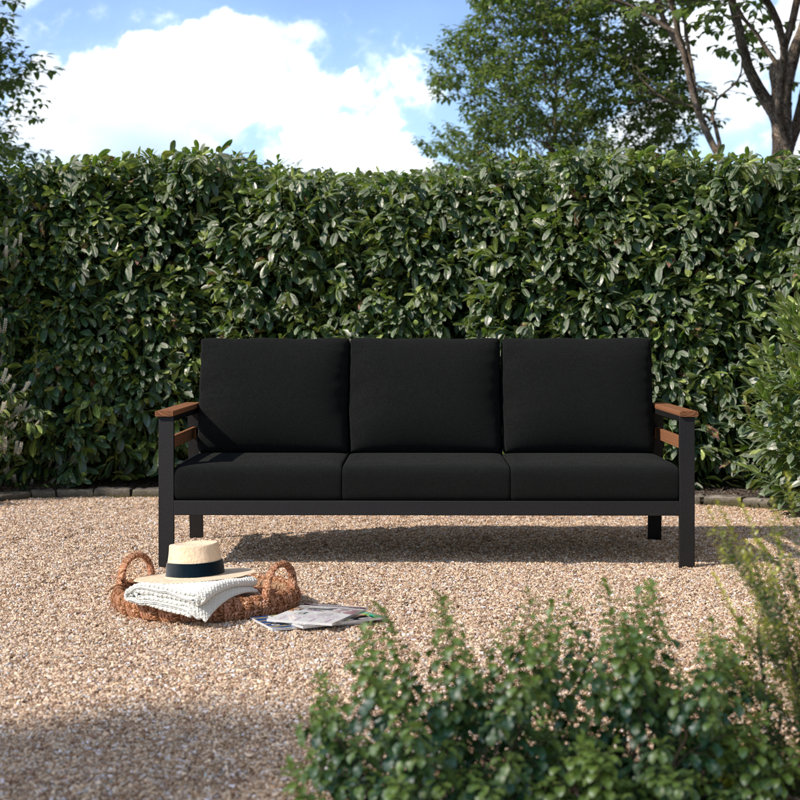 Townsend 80'' Wide Outdoor Patio Sofa with Sunbrella® Cushions, Canvas Black Sunbrella® Canvas, Brown