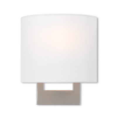 8 Brushed Nickel ADA Wall Sconce | Handcrafted Off-White Fabric Shade