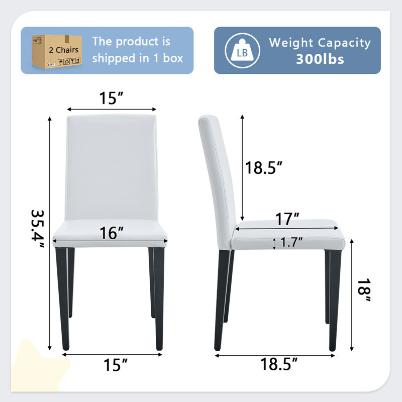 Chaise d'appoint rembourrée avec pieds en métal, 2, Blanc, Noir, noir, noir, noir