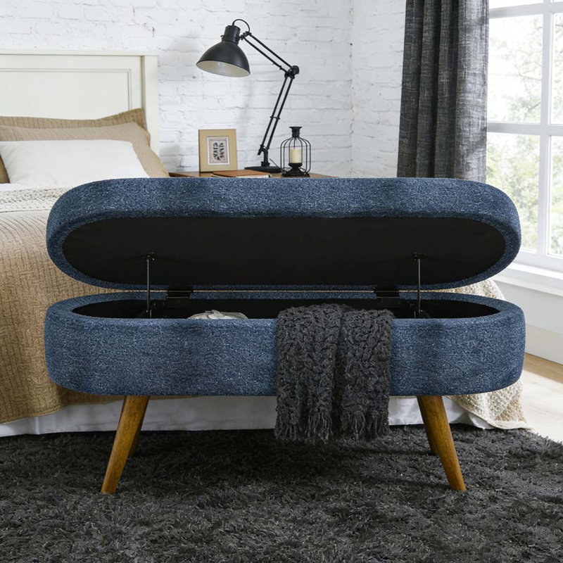 Ottoman Oval Storage Bench, Dark Blue