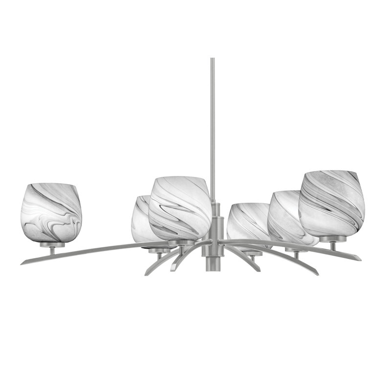 Lustre 6 lumières kurve illustré en finition graphite avec verre de 6 po, Noir / blanc