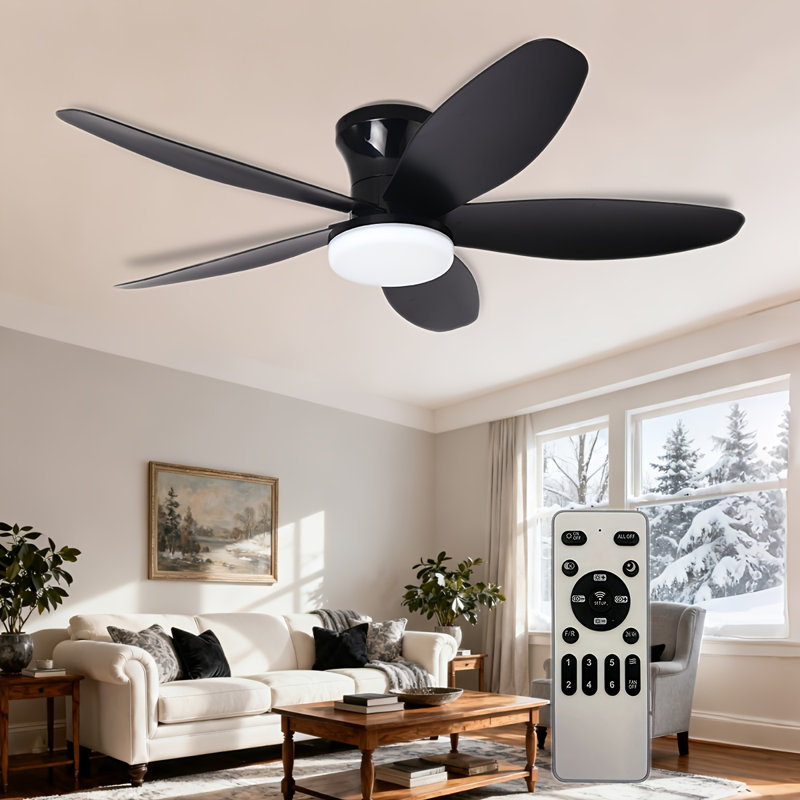 36" Ceiling Fans with Lights, Low-Profile Ceiling Fan with Light and Remote Control, Flush Mount, Reversible, Dimmable, Quiet, Black Ceiling Fan for Bedroom