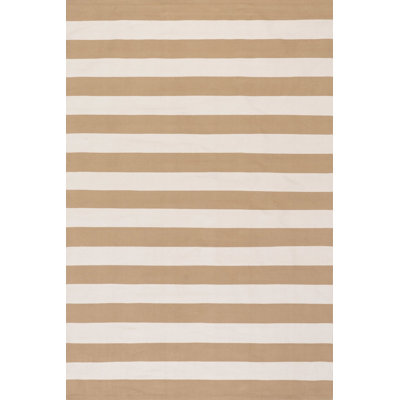 Khaki Hand-Woven Striped Outdoor Rug