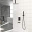 Ensemble de douche à fixation au plafond avec effet cascade et douchette à main - Pommeau de douche carré effet pluie de 30 cm, finition bronze caoutchouté, bec de baignoire à jet pluie, robinetterie de 30 cm