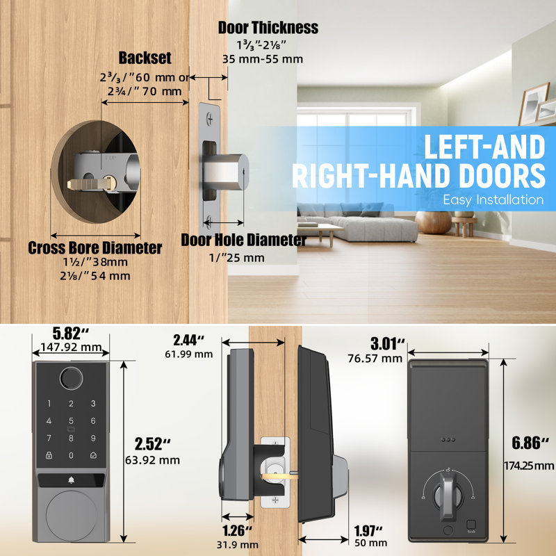 TOOLUCK Bluetooth Smart Lock with Fingerprint Door Lock IP54 Waterproof, Auto-Lock (G2-Bluetooth Ver.), Polished Chrome