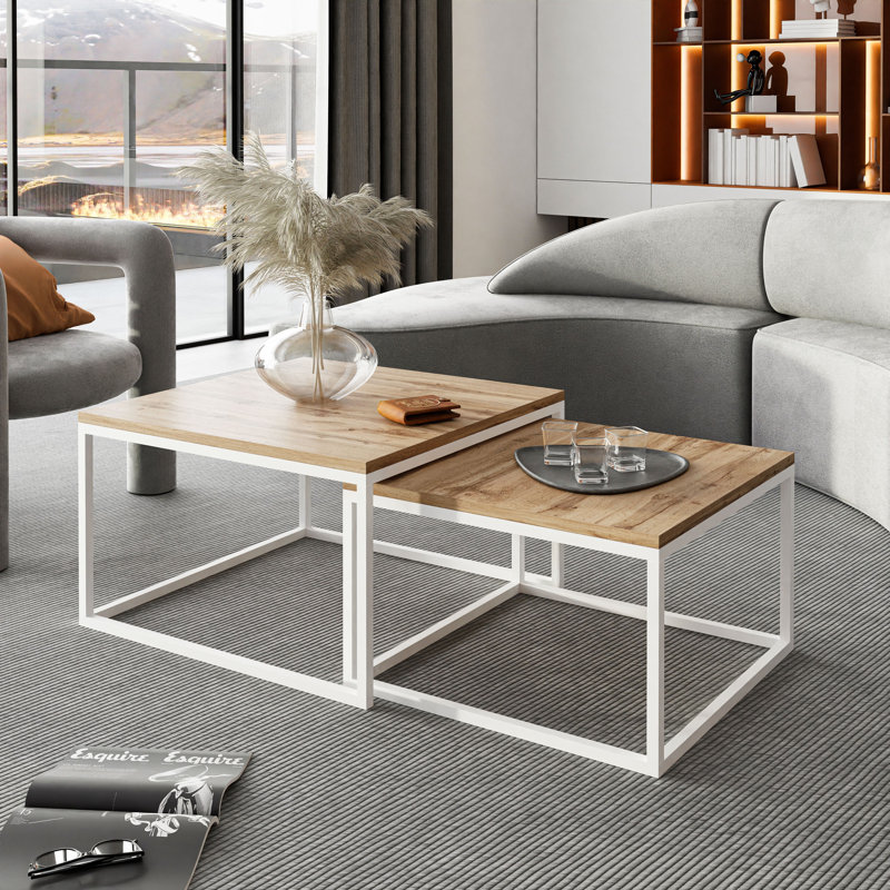 2-piece coffee table set Ahlers, Wotan Oak/White, 42cm H x 70cm L x 70cm W