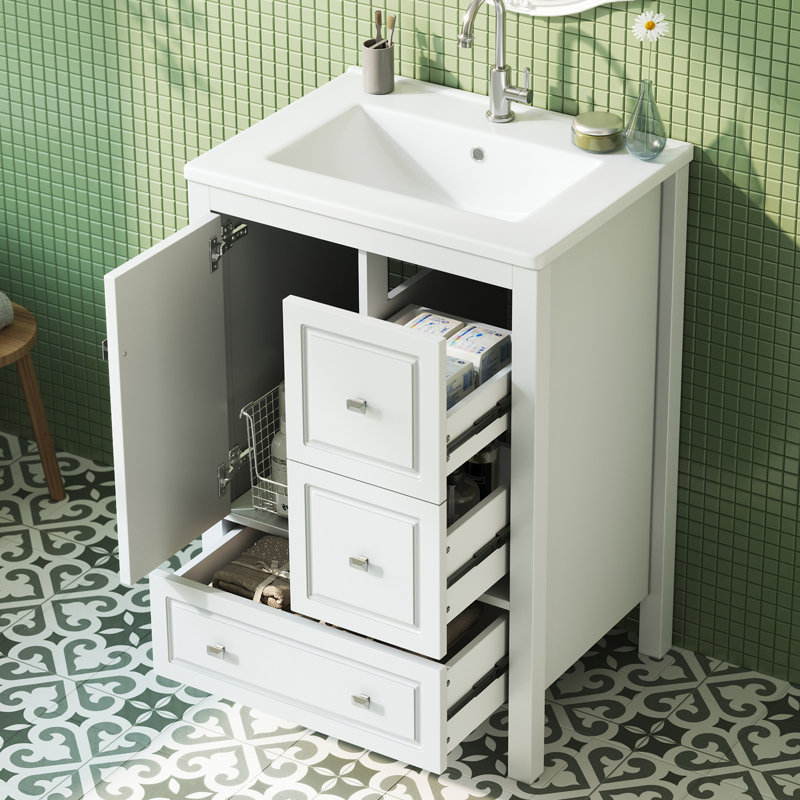 Single Bathroom Vanity with Ceramic Basin, White
