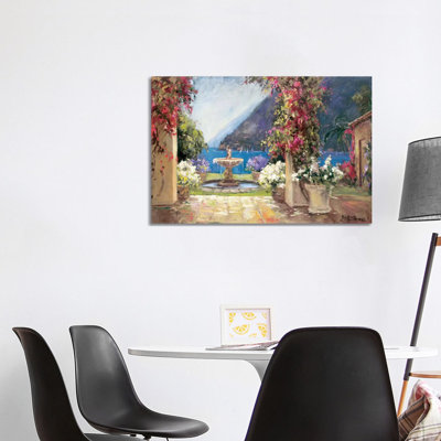 Seaside Fountain 1 Piece Wrapped Canvas Painting